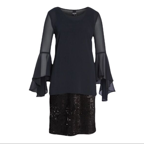 BLACK Sequin Dress with Chiffon overlay top - Picture 7 of 12